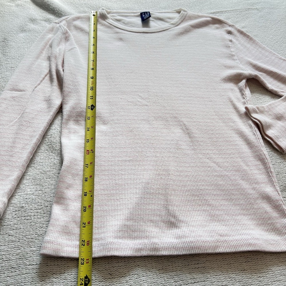Vtg Y2K 2000 Gap Thermal Shirt Sz L Crew Neck Pink White Striped 100% Cotton - Picture 9 of 12